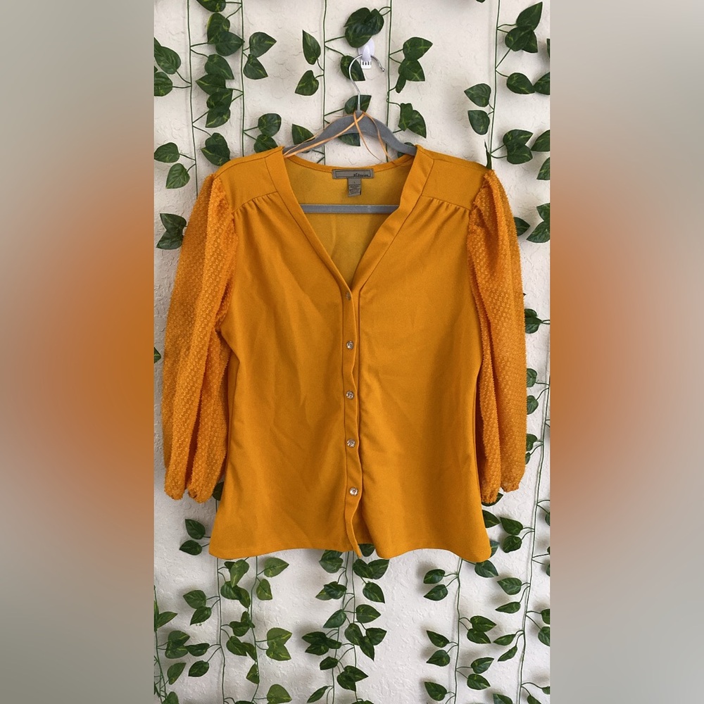 Women's Mustard Button-Up Blouse